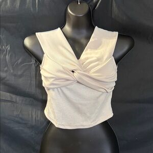 V-Neck Twist Crop Top in Cream